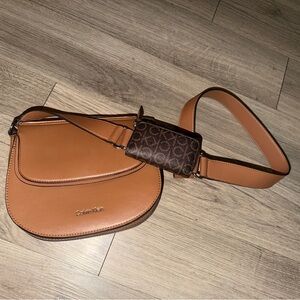Calvin Klein Brown and Tan Crossbody Bag